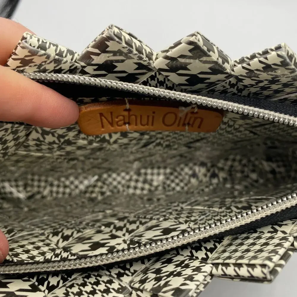 Nahui Ollin Woven Plastic Black & White Y2K Houndstooth‎ Clutch Wristlet
